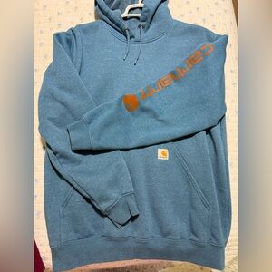 Men’s Carhartt Teal Blue Hoodie with logo Original Fit Size Large